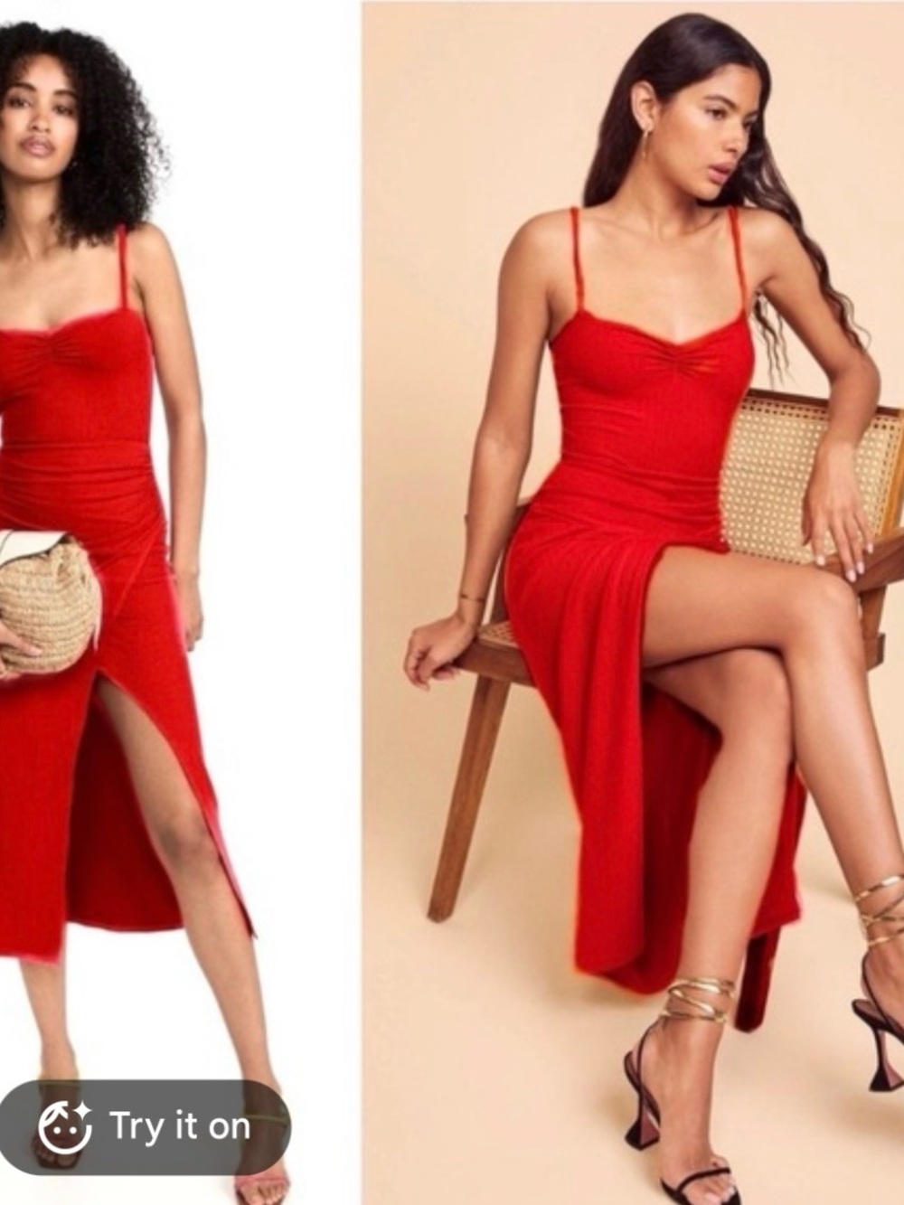 Reformation Red Ribbed Knit Midi Dress